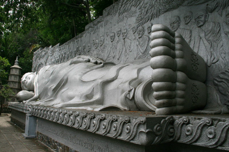 big reclining Buddha at Long Son Pagoda