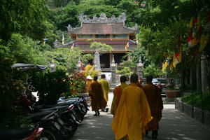 monks at the Long Son Pagoda