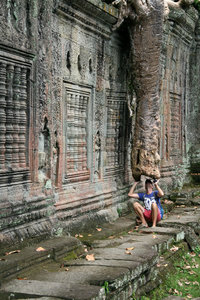 checking out tree roots at Preah Khan