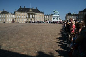Crowds gathering at the Amalienborg palace to witness the changing of the guards...