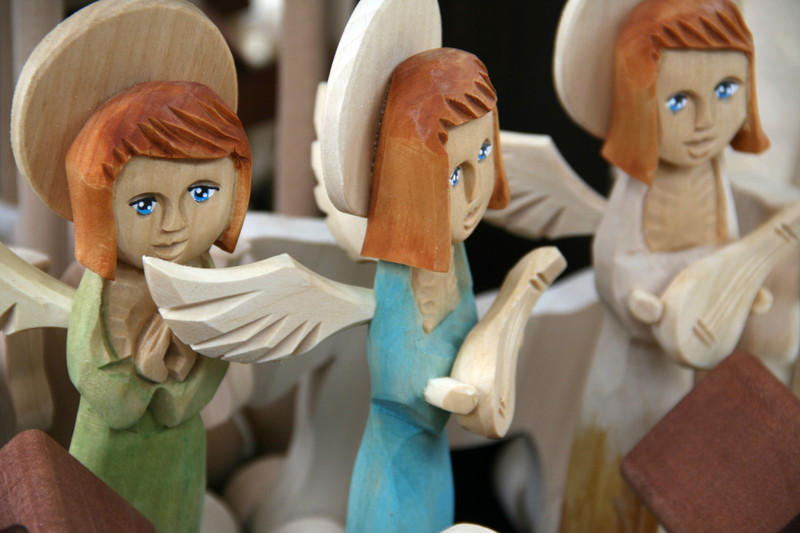 Lots of wooden figurines on sale