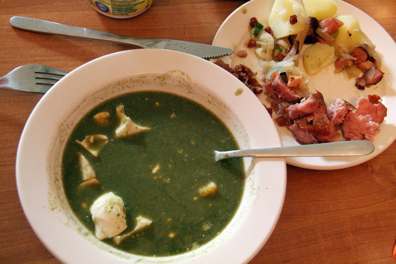 Dock soup... with a side of potato and sausage...