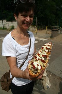 My mum with half a metre long zapiekanka! Only in Gdansk-Brzezno :)