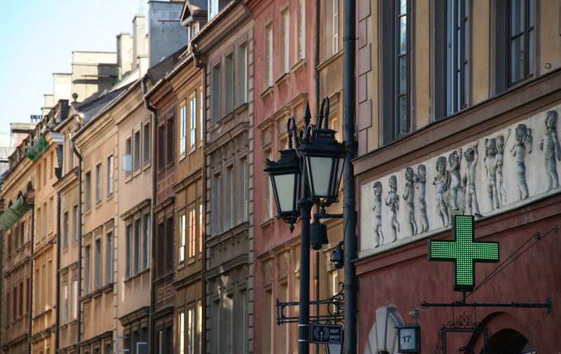 Renovated building facades in Warsaw