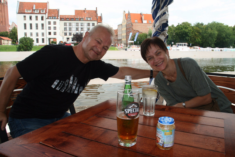 Having drinks with my parents by the Elblag Canal