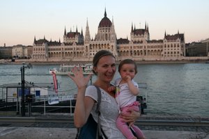 Watching sunset by the Parliament Building in Budapest
