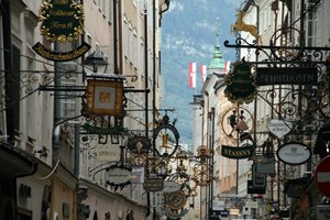 Getreidegasse in Salzburg with its incredible shop signs