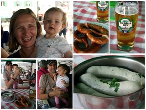 Bavarian lunch - beer, pretzels and sausage!