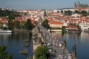 Nice panorama of Prague from the tower on the Charles Bridge