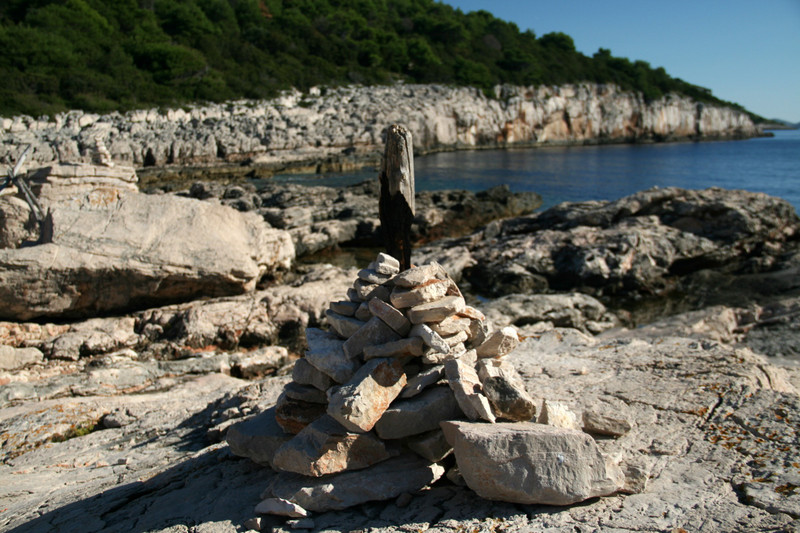One of many stone pyramids on the island