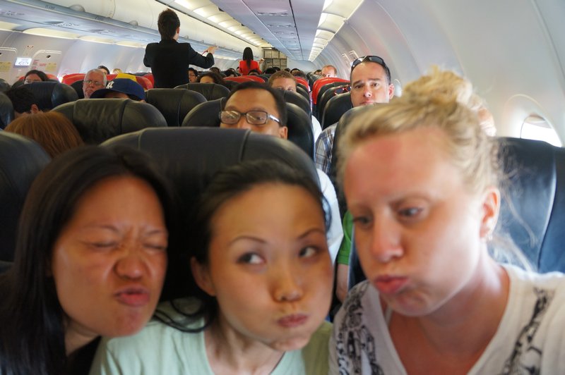 Me, Olivia and Sam being silly on the plane!