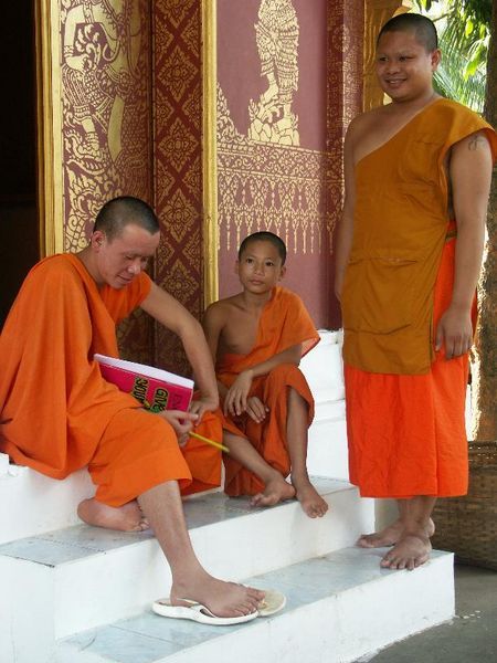 Monks at  the temple of Biggest Buddha is Laos
