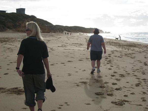 Robyn and Sarah walking on Jan Juc beach