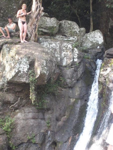 Nicola trying to get up courage to jump, Nimbin
