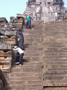 Our guys attempting the steep steps,  Angkor Wat temple