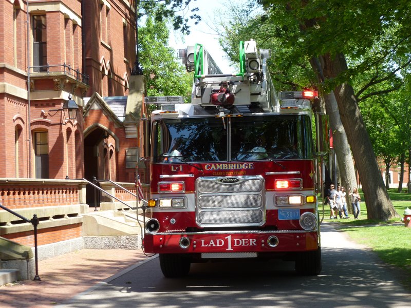 Firetruck in front of Harvard Square