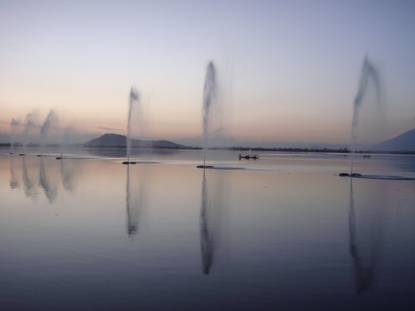 Dal lake evening fountains