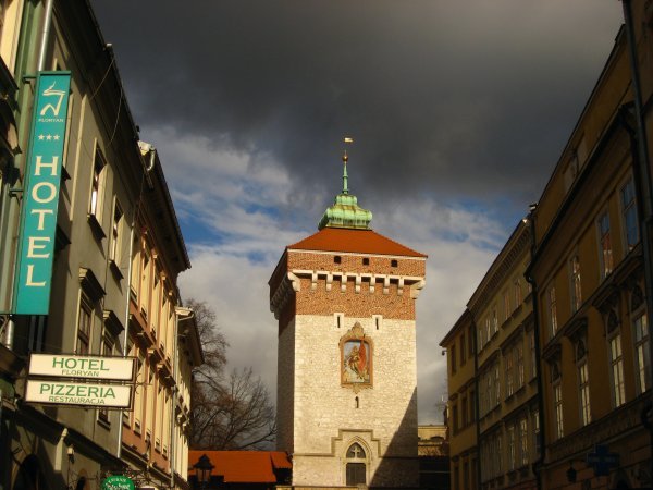City Wall tower and grey clouds