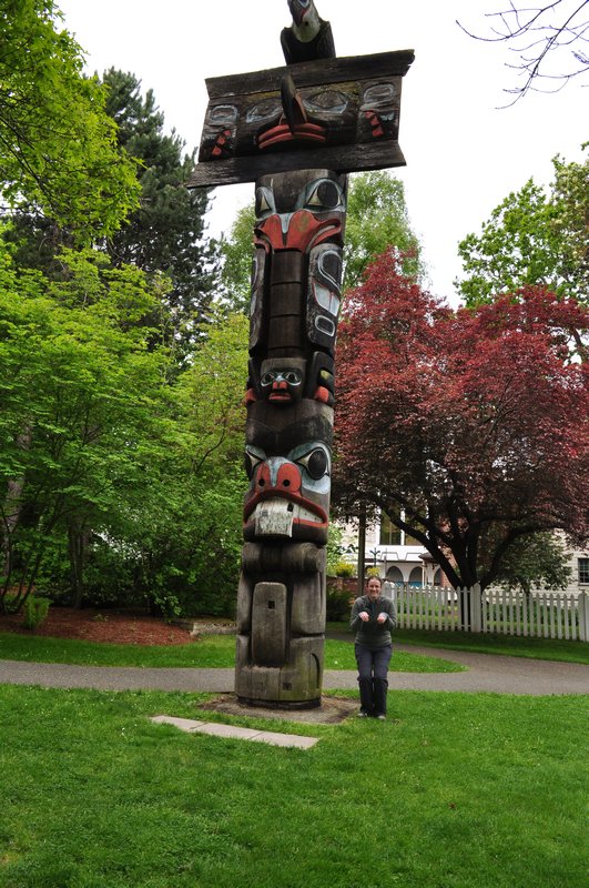 My impersonation of the beaver totem pole in Thunderbird Park