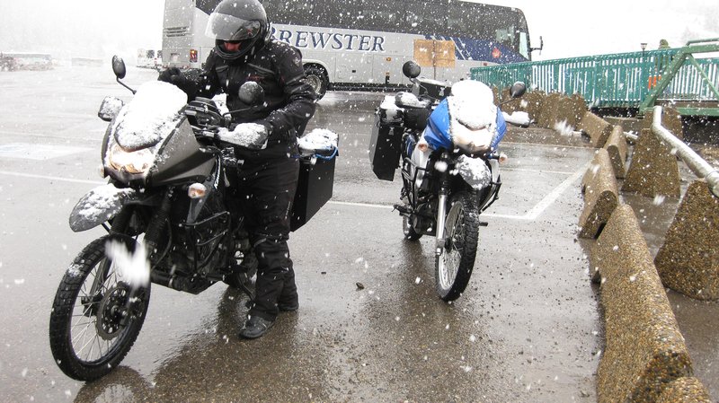 Bikes covered in snow after lunch at the Columbia Icefield centre