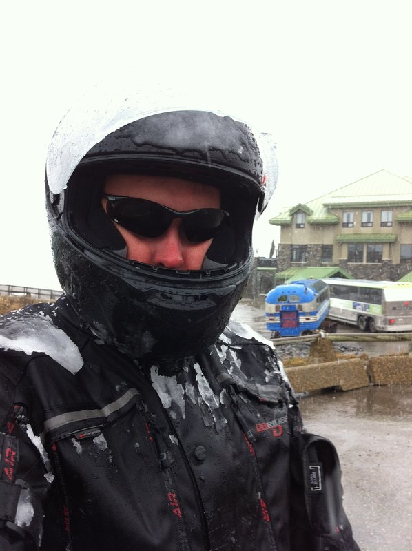 Adam covered in ice and snow at the Columbia Icefield centre