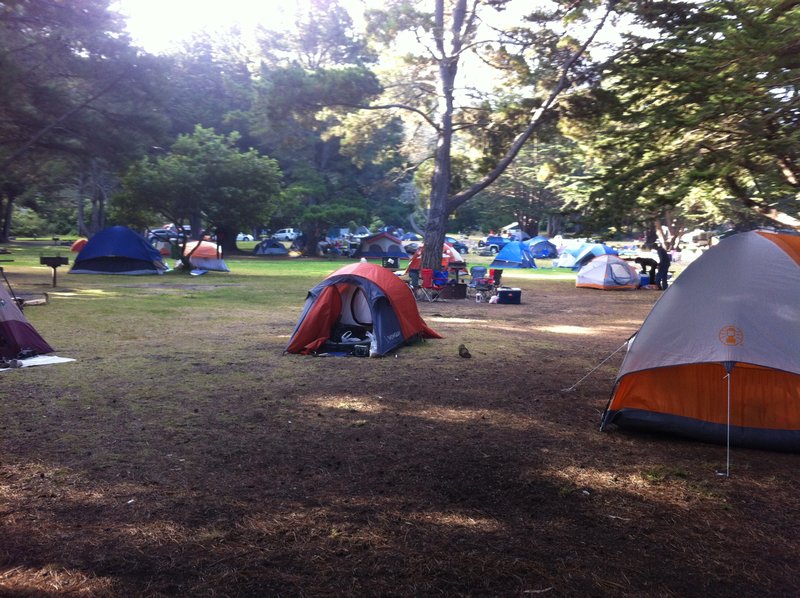 The communal campsite on the Californian coast