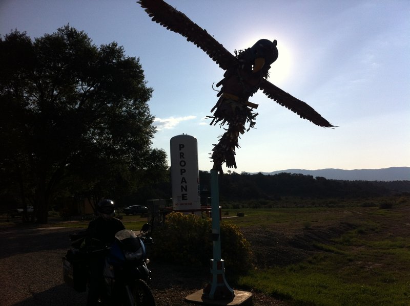 Cool eagle-man sculpture at the campground
