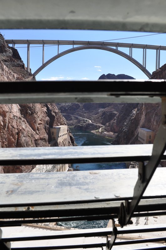 Looking out the grate from inside the Hoover Dam wall
