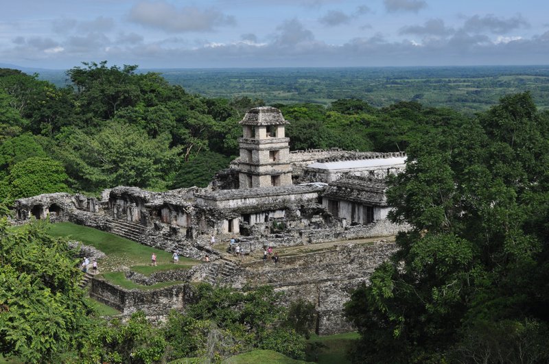 Looking out at the watch-tower from another Palenque temple