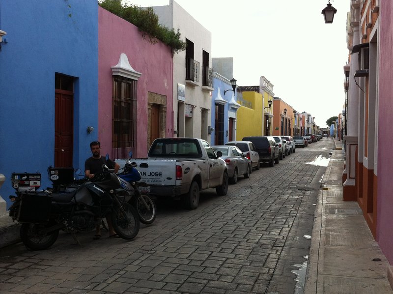 Unpacking the bikes in colourful Campeche