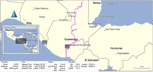 Route through Guatemala