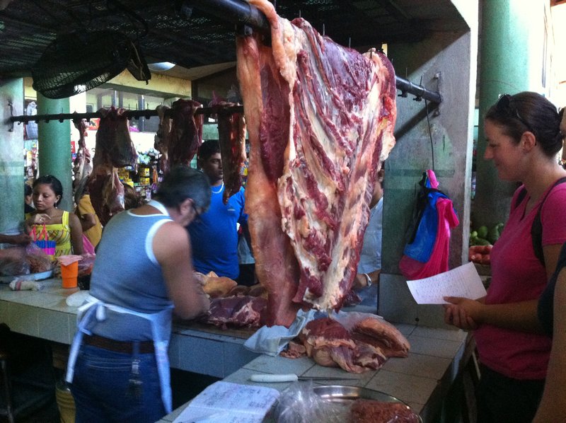 Purchasing meat at the market