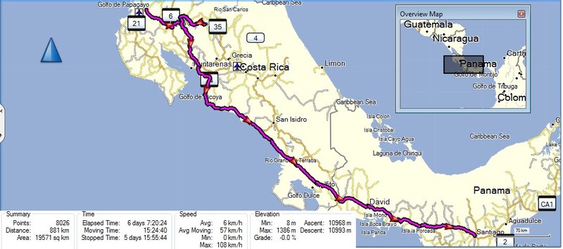Our route through Costa Rica