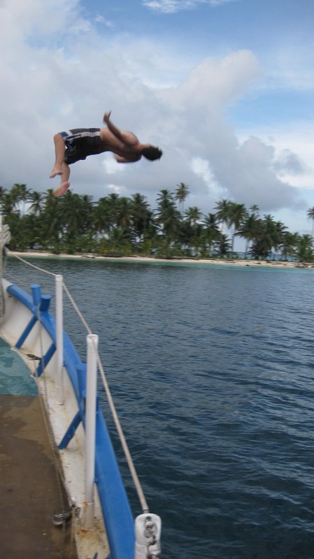 Doing backflips off the front of the boat