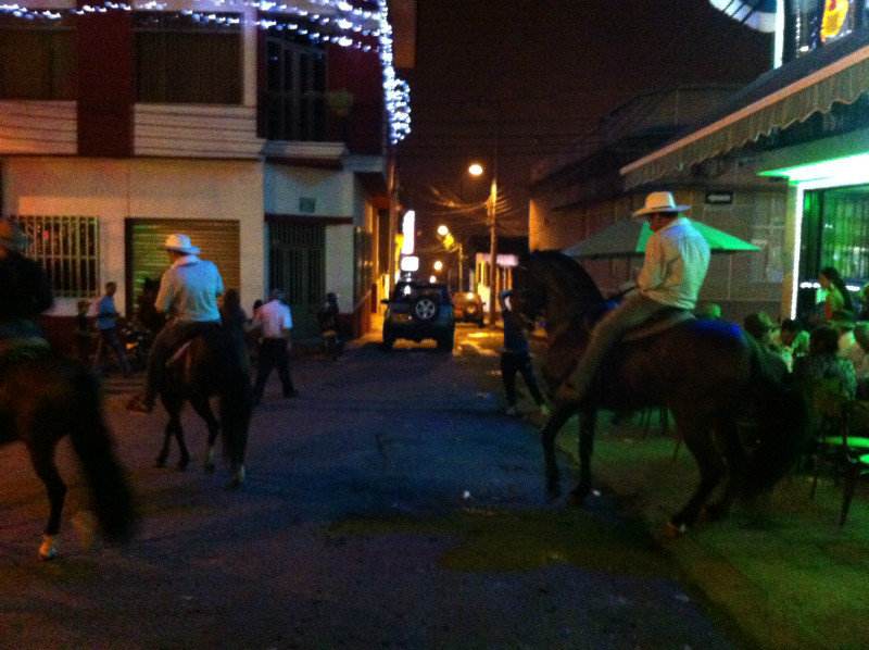Drunk cowboys in the centre of town