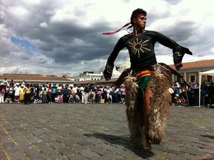 Traditional dance in San Francisco plaza in Quito