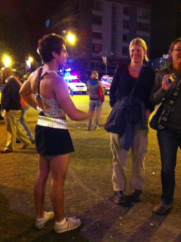 A ladyboy valiantly tries to get money from the girls