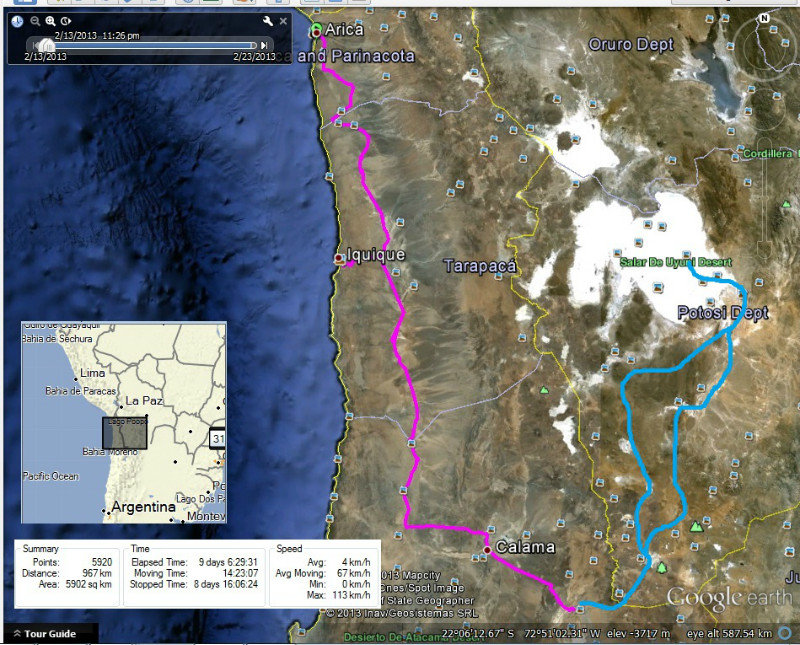 Route through Chile and Bolivia