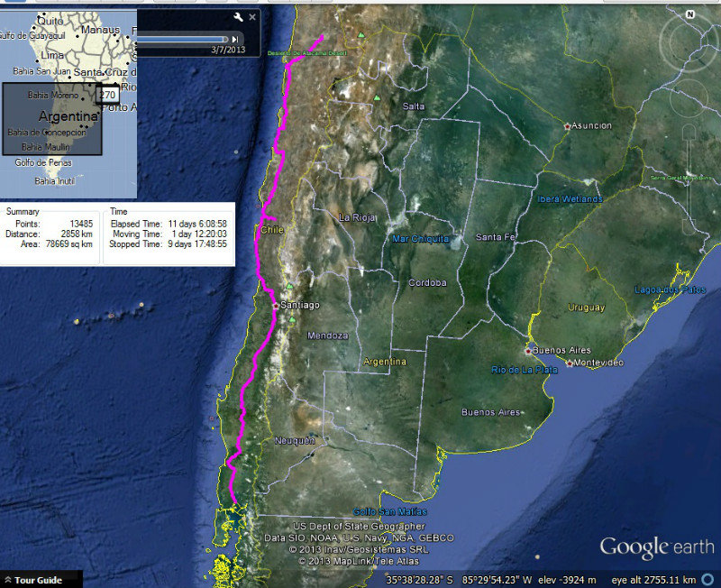 Route through Middle Chile