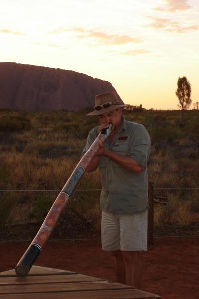 Boom and his didgeridoo at sunrise