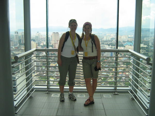 April and I up the towers