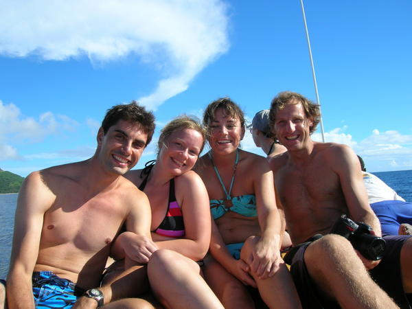 Gregor, Becky, Sinead and Andy on top of the boat 