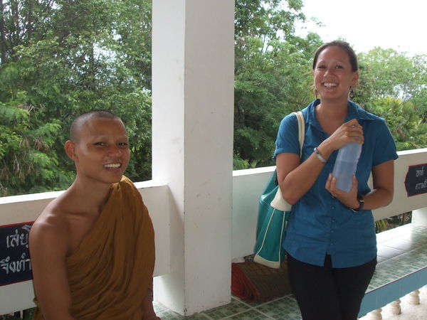 Kirsten and one of the monks we taught at the Temple school
