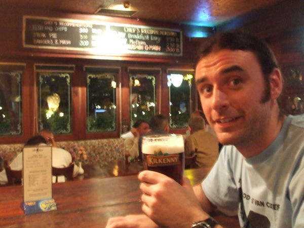 kris enjoying a birthday pint of ale in the Robin Hood
