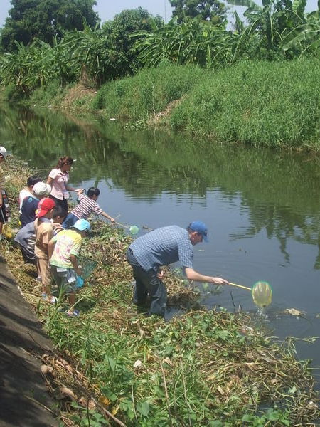 fishing in the canal behind the school during science week