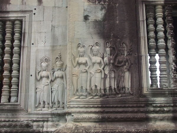 Carvings of Aspara dancers at Angkor Wat