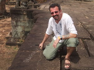 James adding his own graffiti to 1000 year old temples