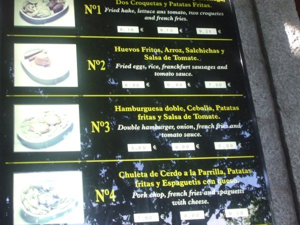 Spanish menu
