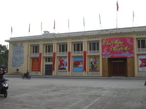 Building covered in communist paintings