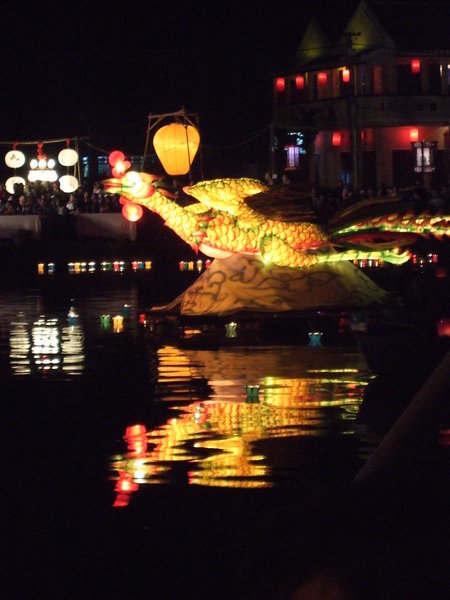 Chicken lantern on the river in Hoi An